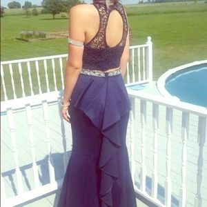 Navy blue 2 piece prom dress